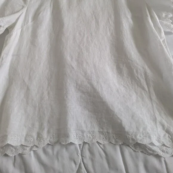 J. Crew Top Women's Size 2 White Scalloped Split-Back Linen Eyelet Blouse #C4806 - Picture 9 of 14